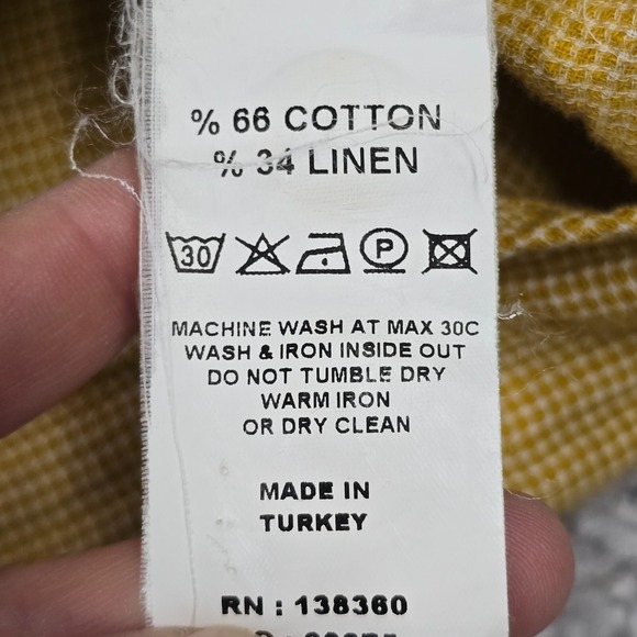 32 Bar Blues‎ Shirt Men Large Yellow Short Sleeve Cotton Button Front Resort - Picture 6 of 12